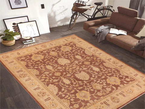 handmade Transitional Antique Brown Tan Hand Knotted RECTANGLE 100% WOOL area rug 8x10