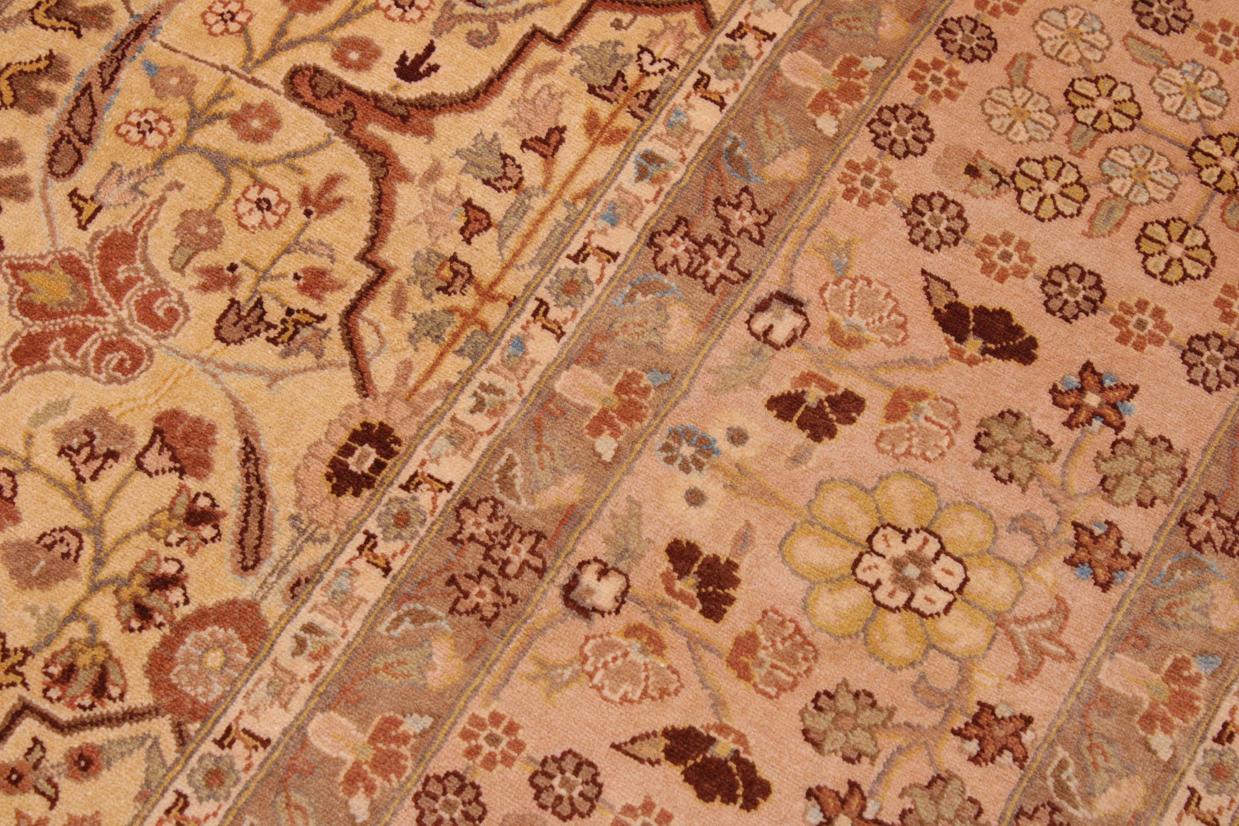handmade Transitional Lahore Gold Rose Hand Knotted RECTANGLE 100% WOOL area rug 9' x 12'