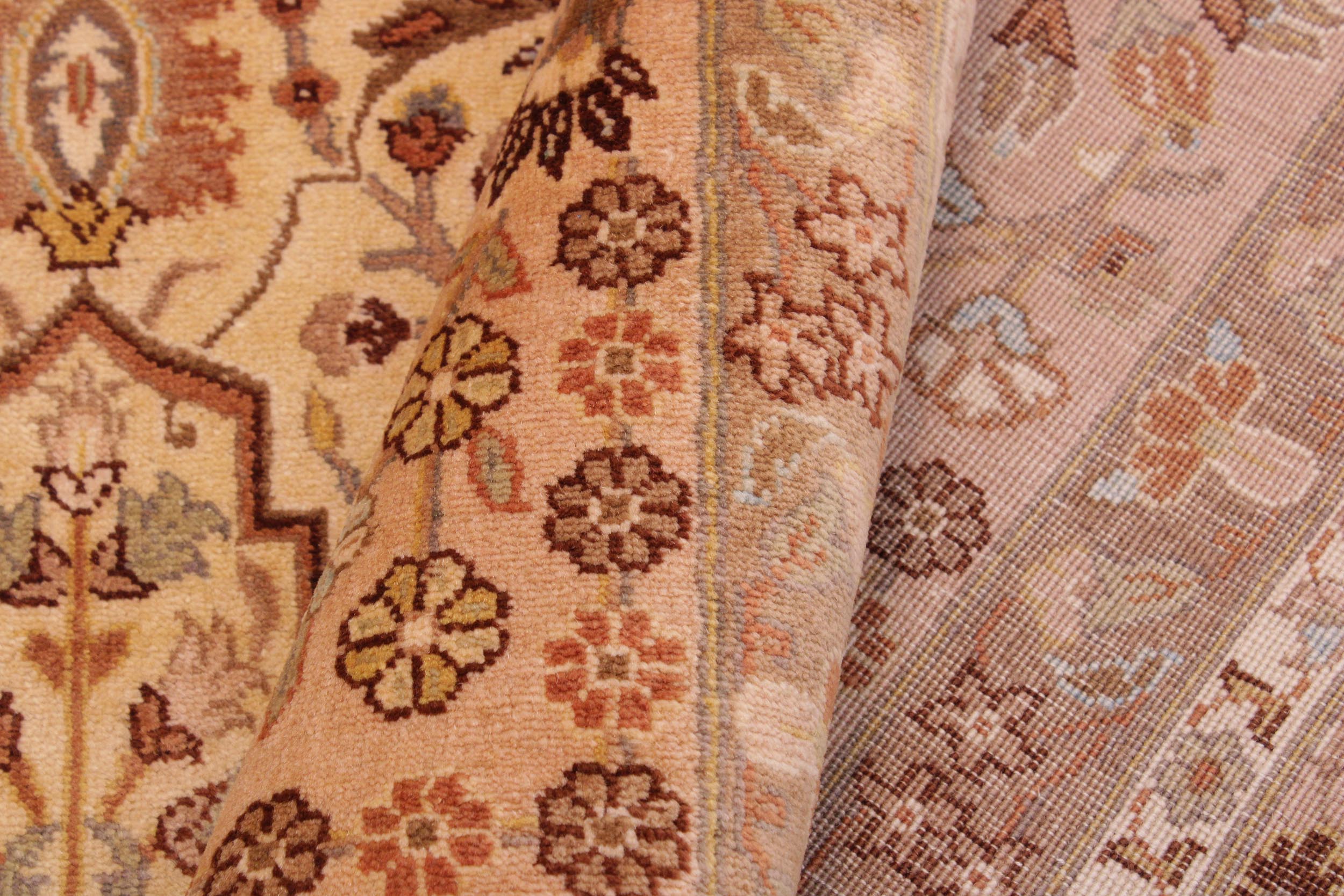 handmade Transitional Lahore Gold Rose Hand Knotted RECTANGLE 100% WOOL area rug 9' x 12'