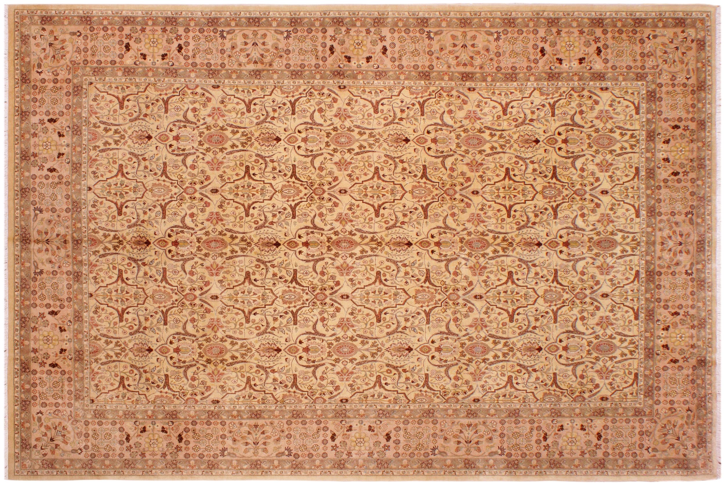 handmade Transitional Lahore Gold Rose Hand Knotted RECTANGLE 100% WOOL area rug 9' x 12'