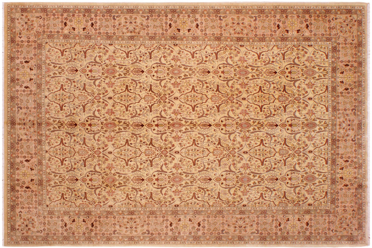 handmade Transitional Lahore Gold Rose Hand Knotted RECTANGLE 100% WOOL area rug 9' x 12'