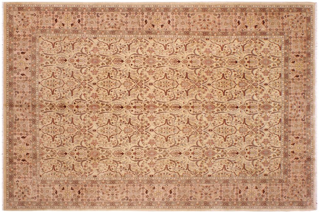 handmade Traditional Lahore Gold Rose Hand Knotted RECTANGLE 100% WOOL area rug 9'X12'