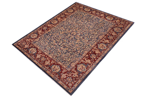 handmade Traditional Lahore Blue Aubergine Hand Knotted RECTANGLE 100% WOOL area rug 9' x 12'