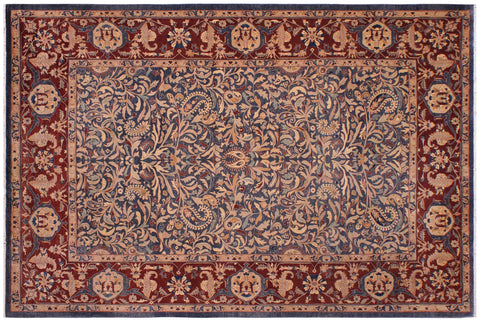 handmade Traditional Lahore Blue Aubergine Hand Knotted RECTANGLE 100% WOOL area rug 9' x 12'
