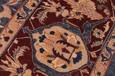 handmade Traditional Lahore Blue Aubergine Hand Knotted RECTANGLE 100% WOOL area rug 9' x 12'