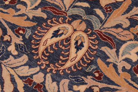 handmade Traditional Lahore Blue Aubergine Hand Knotted RECTANGLE 100% WOOL area rug 9' x 12'