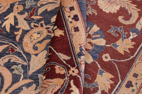 handmade Traditional Lahore Blue Aubergine Hand Knotted RECTANGLE 100% WOOL area rug 9' x 12'