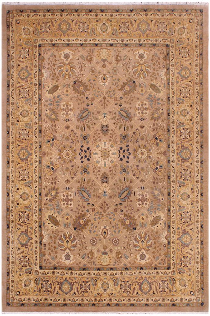 handmade Traditional Lahore Tan Gold Hand Knotted RECTANGLE 100% WOOL area rug 9'X12'