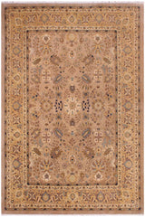 handmade Traditional Lahore Tan Gold Hand Knotted RECTANGLE 100% WOOL area rug 9'X12'