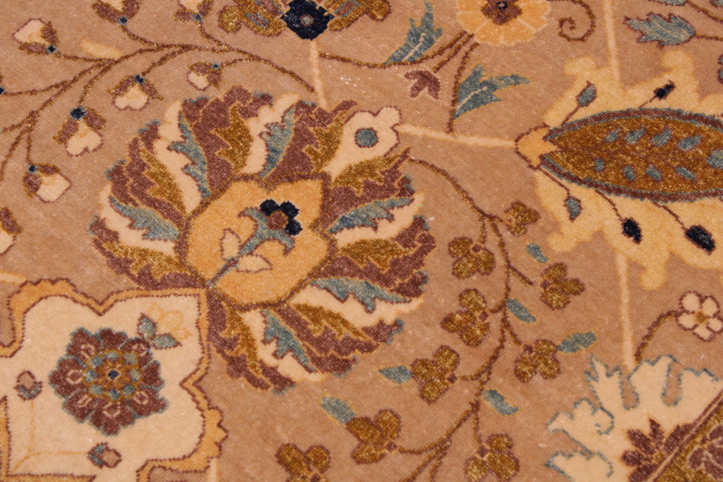 handmade Traditional Lahore Tan Gold Hand Knotted RECTANGLE 100% WOOL area rug 9' x 12'