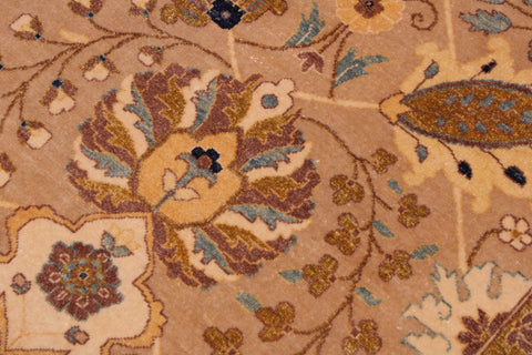 handmade Traditional Lahore Tan Gold Hand Knotted RECTANGLE 100% WOOL area rug 9' x 12'