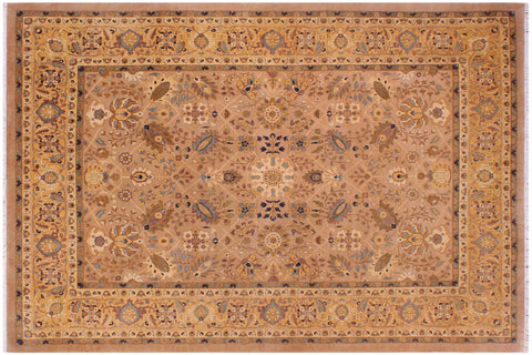 handmade Traditional Lahore Tan Gold Hand Knotted RECTANGLE 100% WOOL area rug 9' x 12'