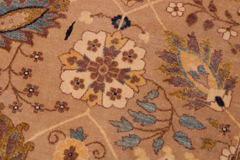 handmade Traditional Lahore Tan Gold Hand Knotted RECTANGLE 100% WOOL area rug 9' x 12'