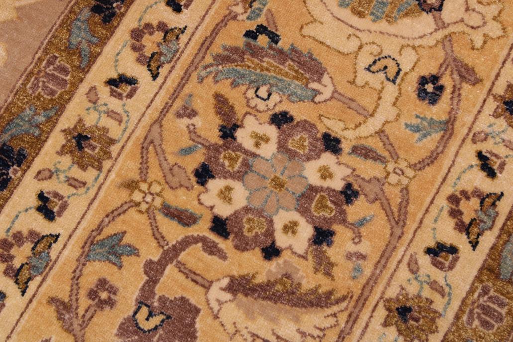 handmade Traditional Lahore Tan Gold Hand Knotted RECTANGLE 100% WOOL area rug 9'X12'