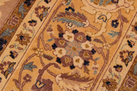 handmade Traditional Lahore Tan Gold Hand Knotted RECTANGLE 100% WOOL area rug 9' x 12'
