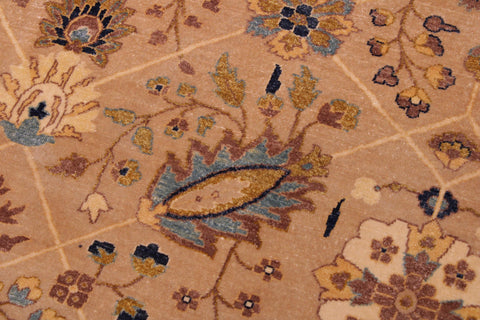 handmade Traditional Lahore Tan Gold Hand Knotted RECTANGLE 100% WOOL area rug 9' x 12'