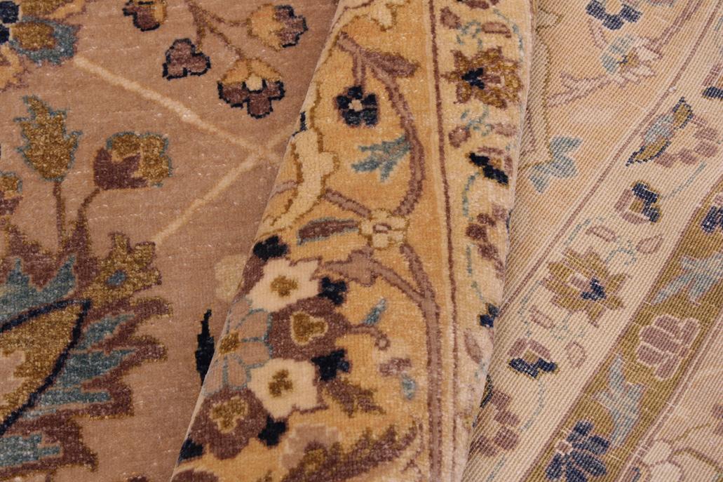 handmade Traditional Lahore Tan Gold Hand Knotted RECTANGLE 100% WOOL area rug 9'X12'