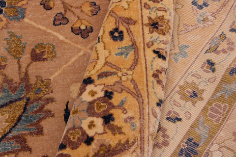 handmade Traditional Lahore Tan Gold Hand Knotted RECTANGLE 100% WOOL area rug 9' x 12'