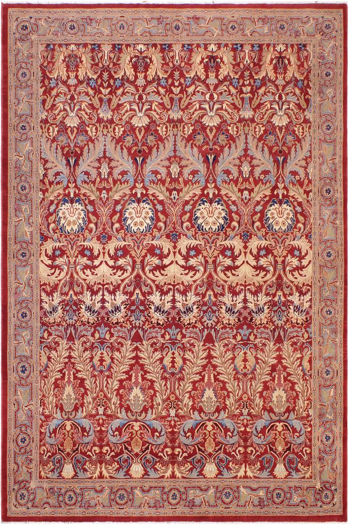 handmade Traditional Lahore Red Lt. Brown Hand Knotted RECTANGLE 100% WOOL area rug 9'X12'