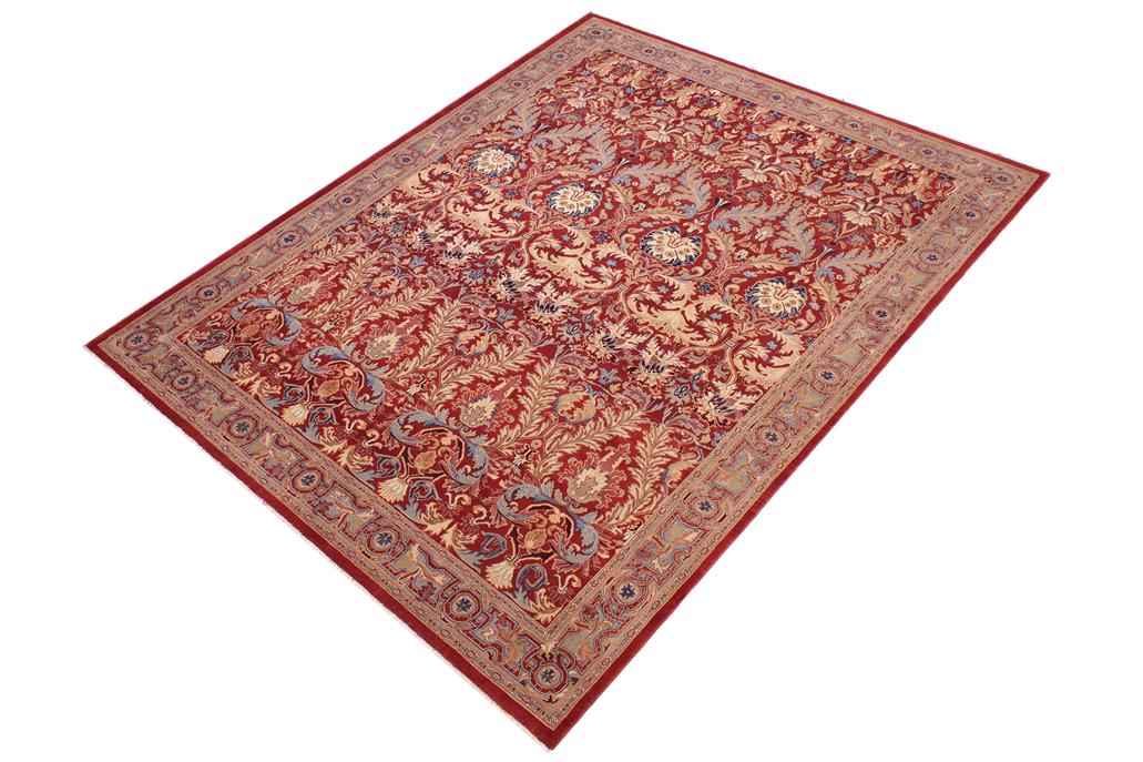 handmade Traditional Lahore Red Lt. Brown Hand Knotted RECTANGLE 100% WOOL area rug 9'X12'