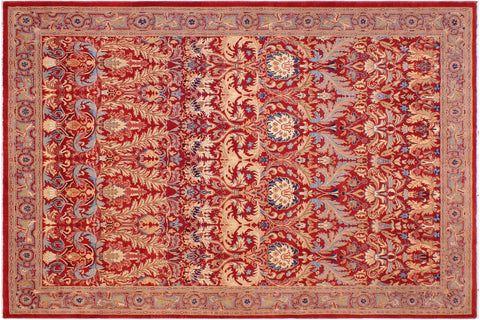 handmade Traditional Lahore Red Lt. Brown Hand Knotted RECTANGLE 100% WOOL area rug 9' x 12'