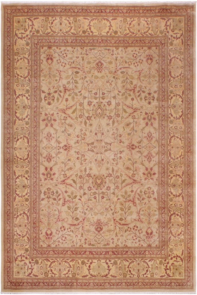 handmade Traditional Lahore Tan Gold Hand Knotted RECTANGLE 100% WOOL area rug 9'X12'