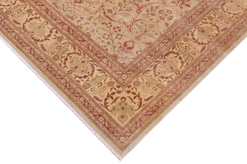handmade Traditional Lahore Tan Gold Hand Knotted RECTANGLE 100% WOOL area rug 9'X12'