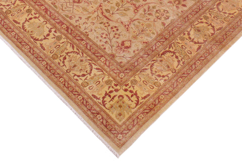 handmade Traditional Lahore Tan Gold Hand Knotted RECTANGLE 100% WOOL area rug 9' x 12'