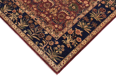 handmade Traditional Lahore Aubergine Blue Hand Knotted RECTANGLE 100% WOOL area rug 9'X12'