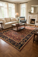 handmade Traditional Lahore Aubergine Blue Hand Knotted RECTANGLE 100% WOOL area rug 9'X12'