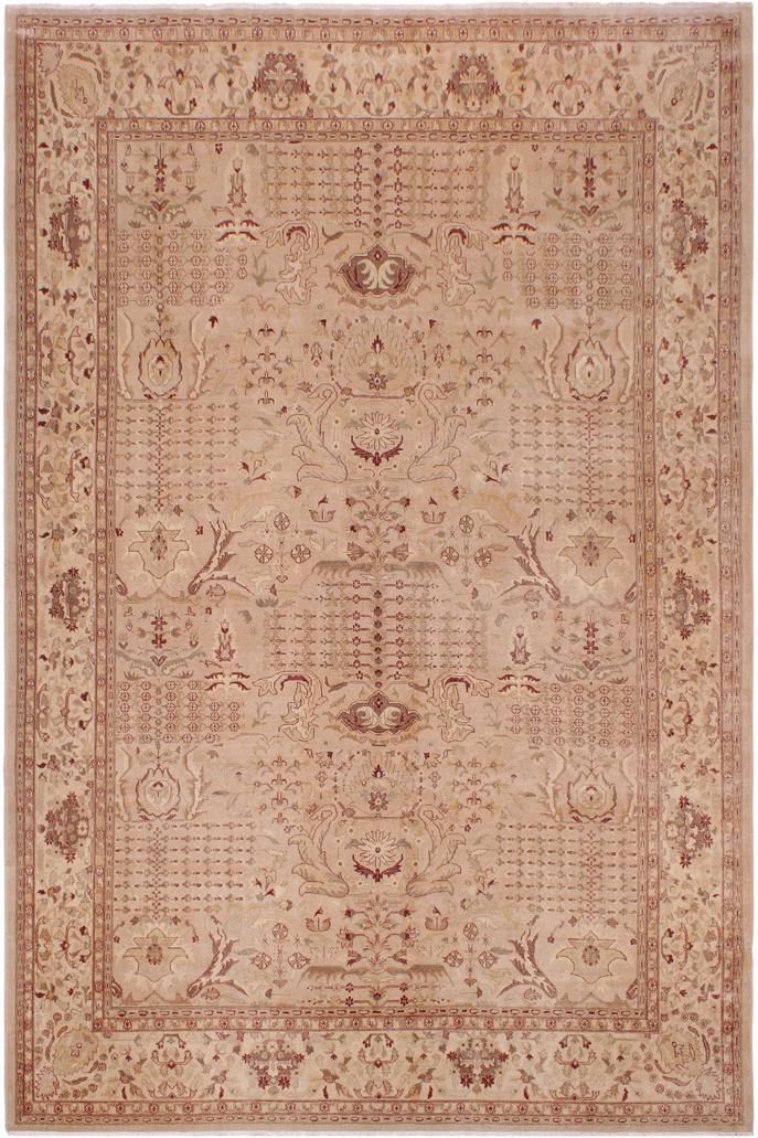handmade Transitional Lahore Tan Red Hand Knotted RECTANGLE 100% WOOL area rug 9'X12'