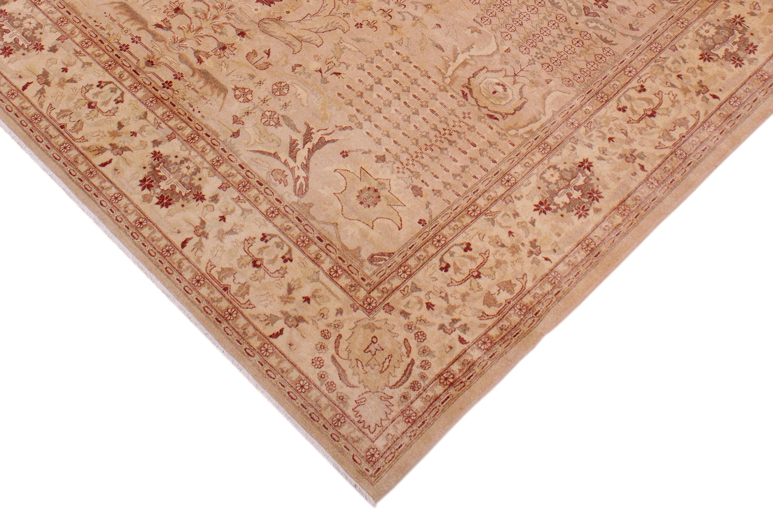 handmade Traditional Lahore Tan Red Hand Knotted RECTANGLE 100% WOOL area rug 9' x 12'