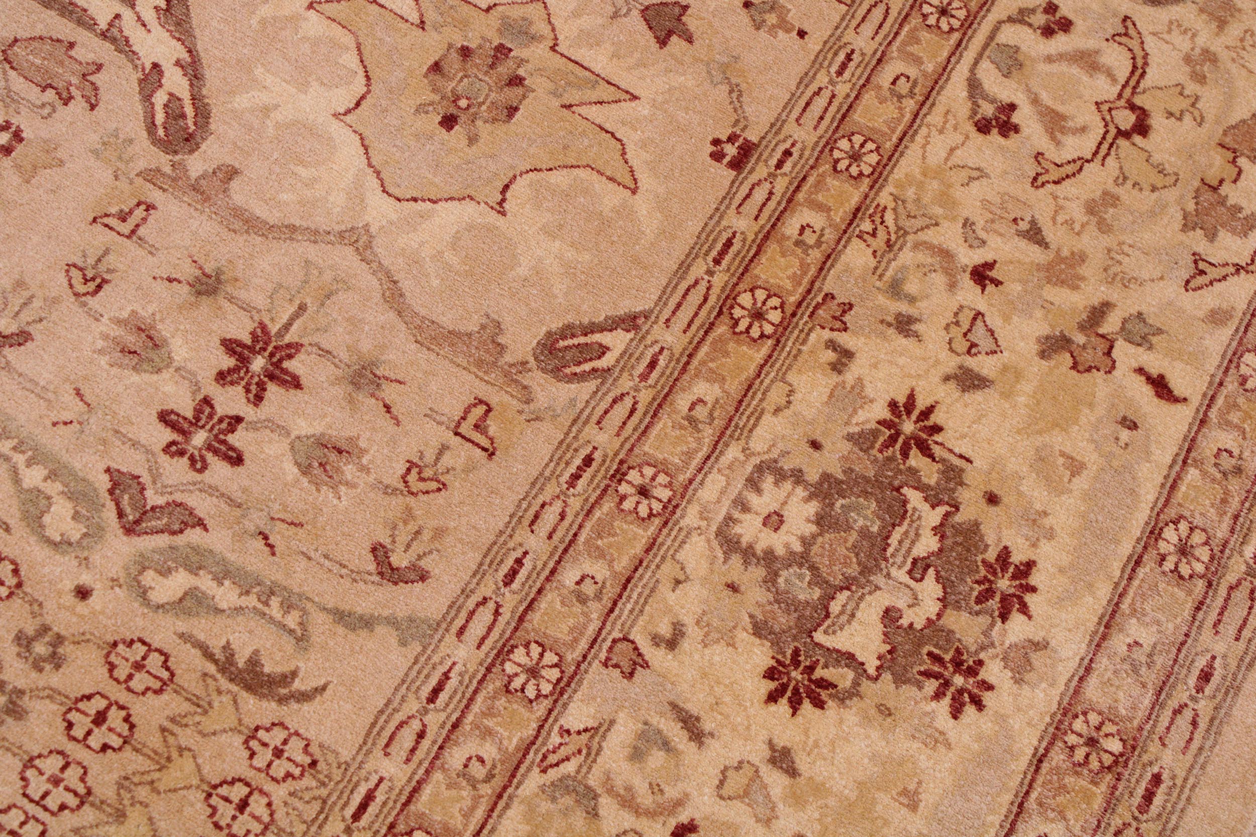 handmade Traditional Lahore Tan Red Hand Knotted RECTANGLE 100% WOOL area rug 9' x 12'