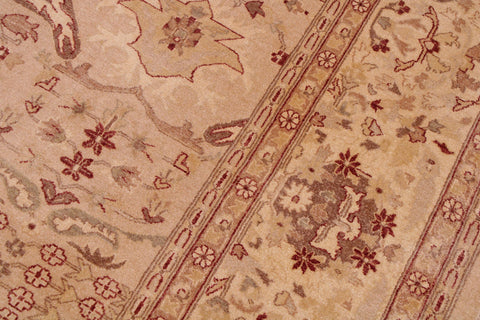 handmade Traditional Lahore Tan Red Hand Knotted RECTANGLE 100% WOOL area rug 9' x 12'