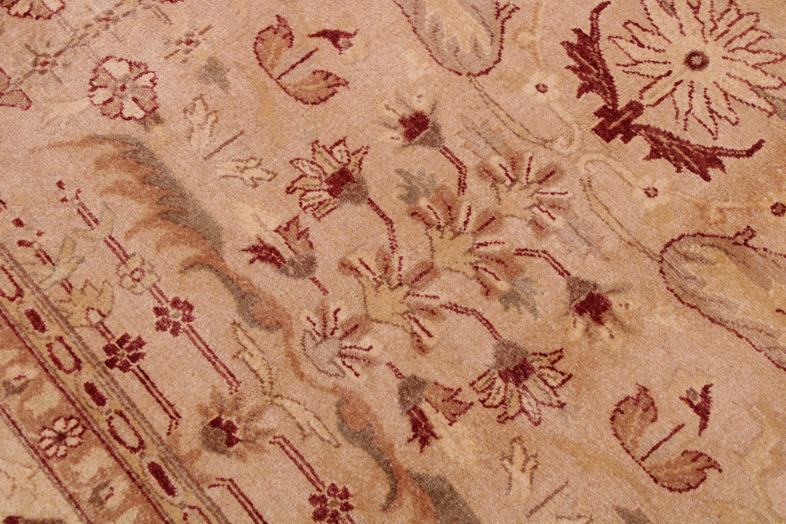 handmade Traditional Lahore Tan Red Hand Knotted RECTANGLE 100% WOOL area rug 9' x 12'
