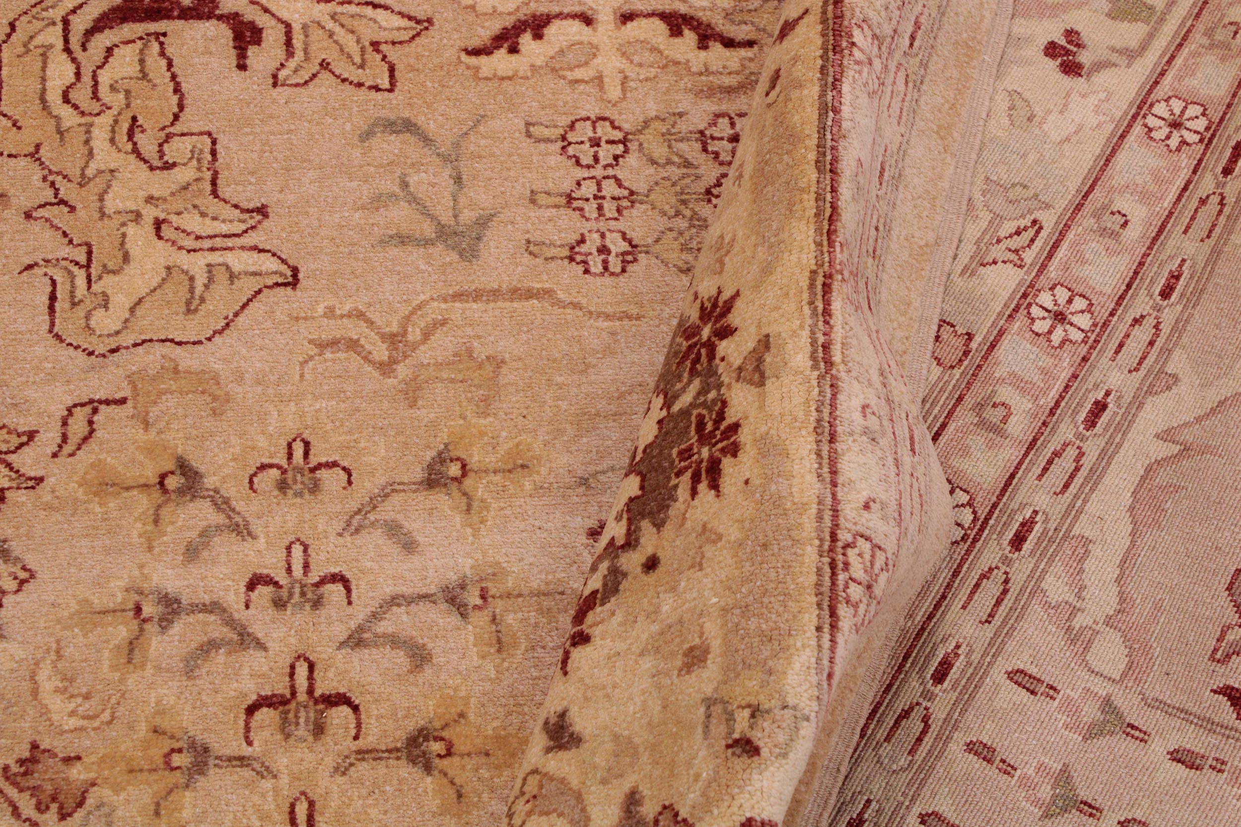 handmade Traditional Lahore Tan Red Hand Knotted RECTANGLE 100% WOOL area rug 9' x 12'