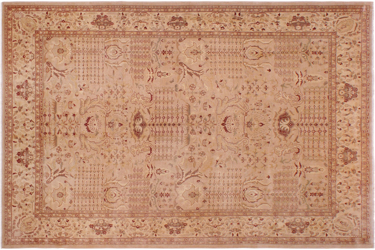 handmade Traditional Lahore Tan Red Hand Knotted RECTANGLE 100% WOOL area rug 9' x 12'