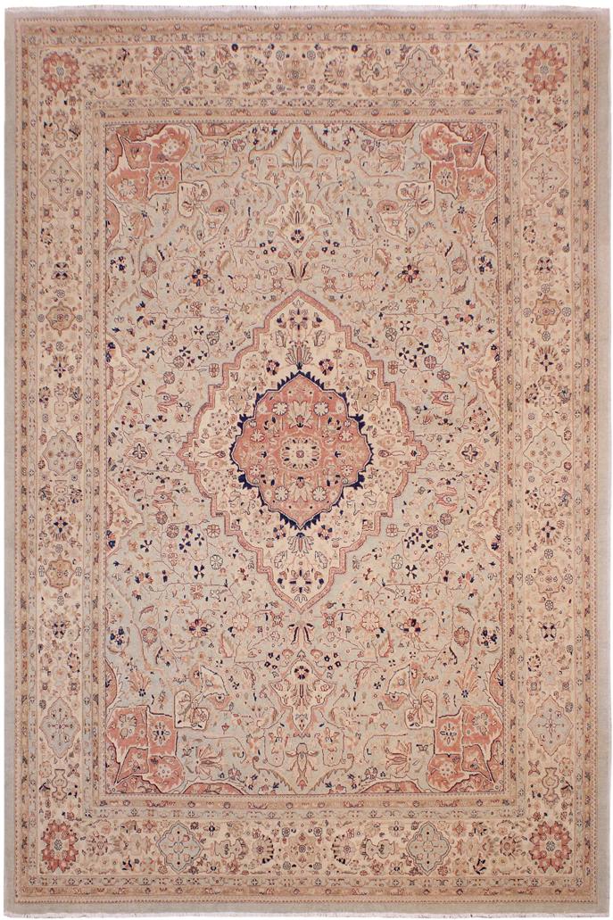 handmade Traditional Lahore Lt. Blue Ivory Hand Knotted RECTANGLE 100% WOOL area rug 9'X12'