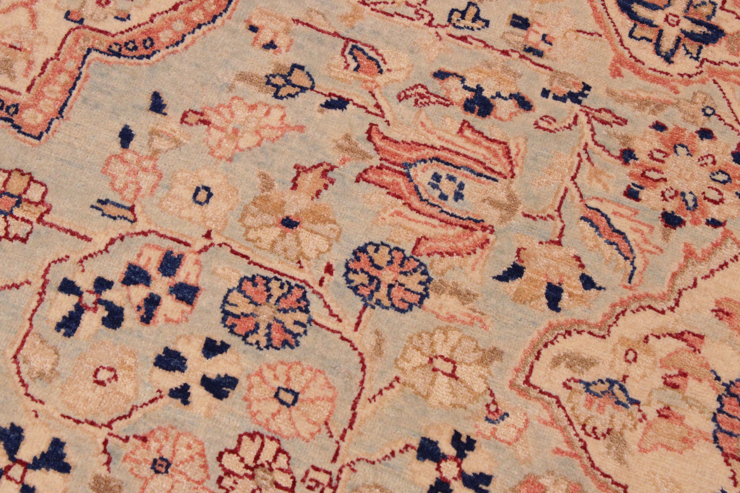 handmade Traditional Lahore Lt. Blue Ivory Hand Knotted RECTANGLE 100% WOOL area rug 9' x 12'