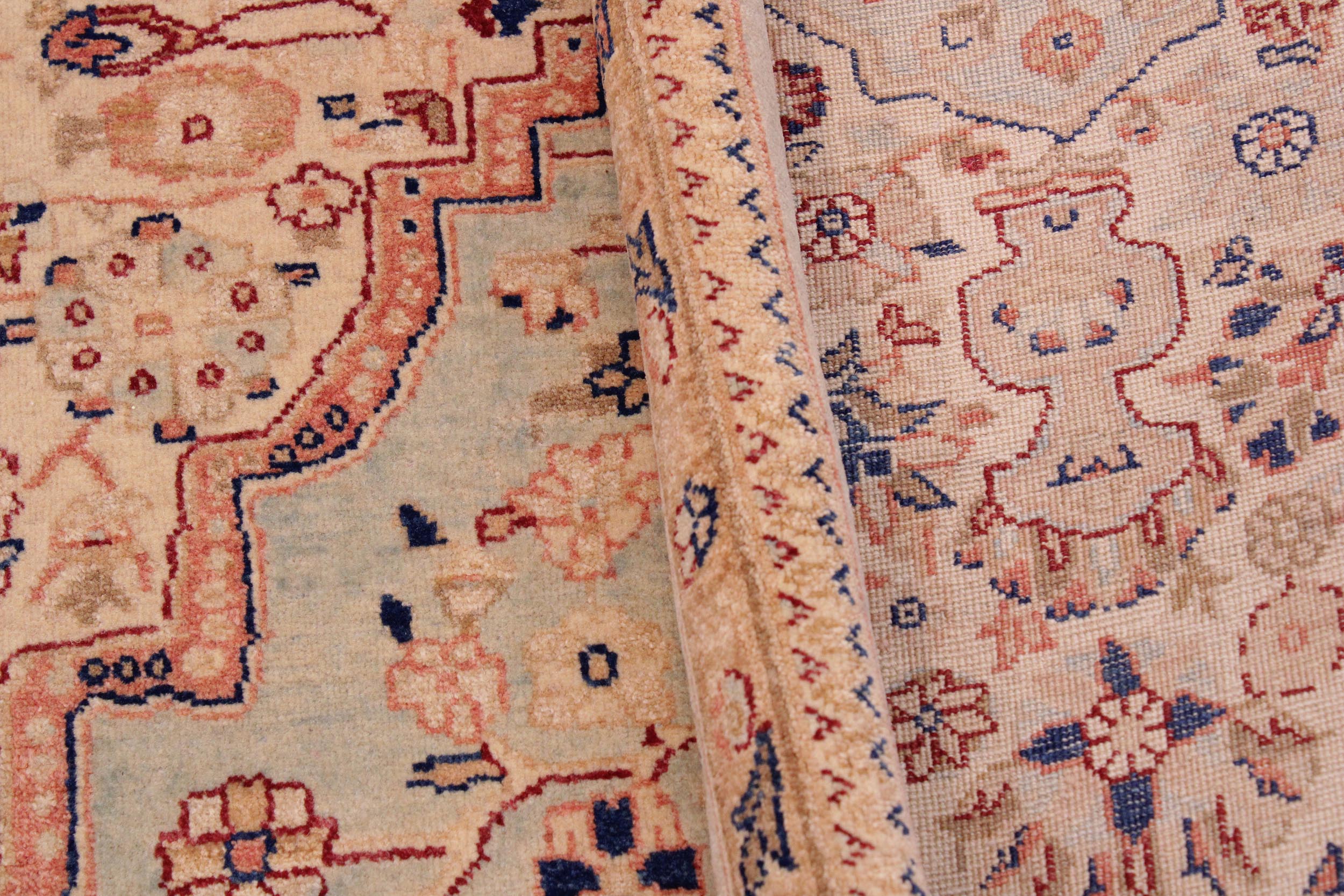 handmade Traditional Lahore Lt. Blue Ivory Hand Knotted RECTANGLE 100% WOOL area rug 9' x 12'