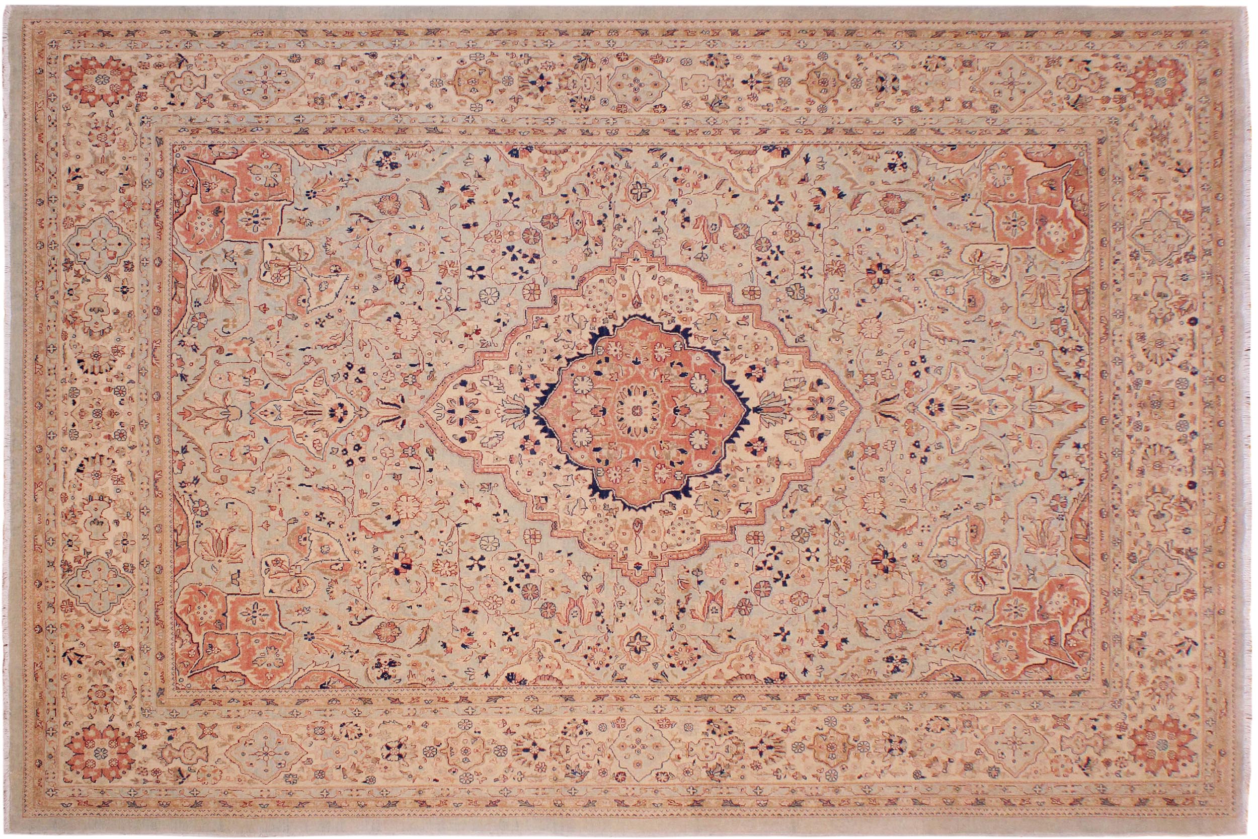 handmade Traditional Lahore Lt. Blue Ivory Hand Knotted RECTANGLE 100% WOOL area rug 9' x 12'