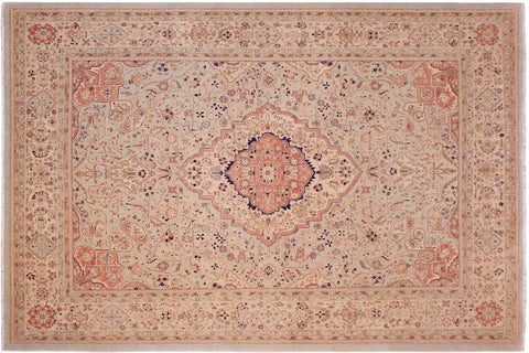 handmade Traditional Lahore Lt. Blue Ivory Hand Knotted RECTANGLE 100% WOOL area rug 9' x 12'