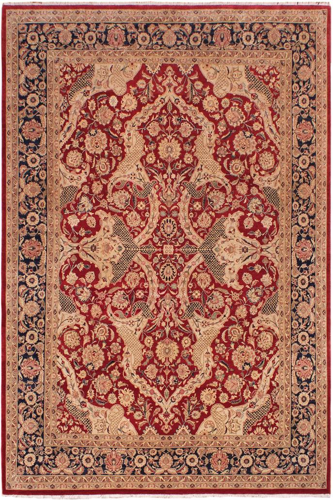 handmade Traditional Agra Red Blue Hand Knotted RECTANGLE 100% WOOL area rug 9'X12'