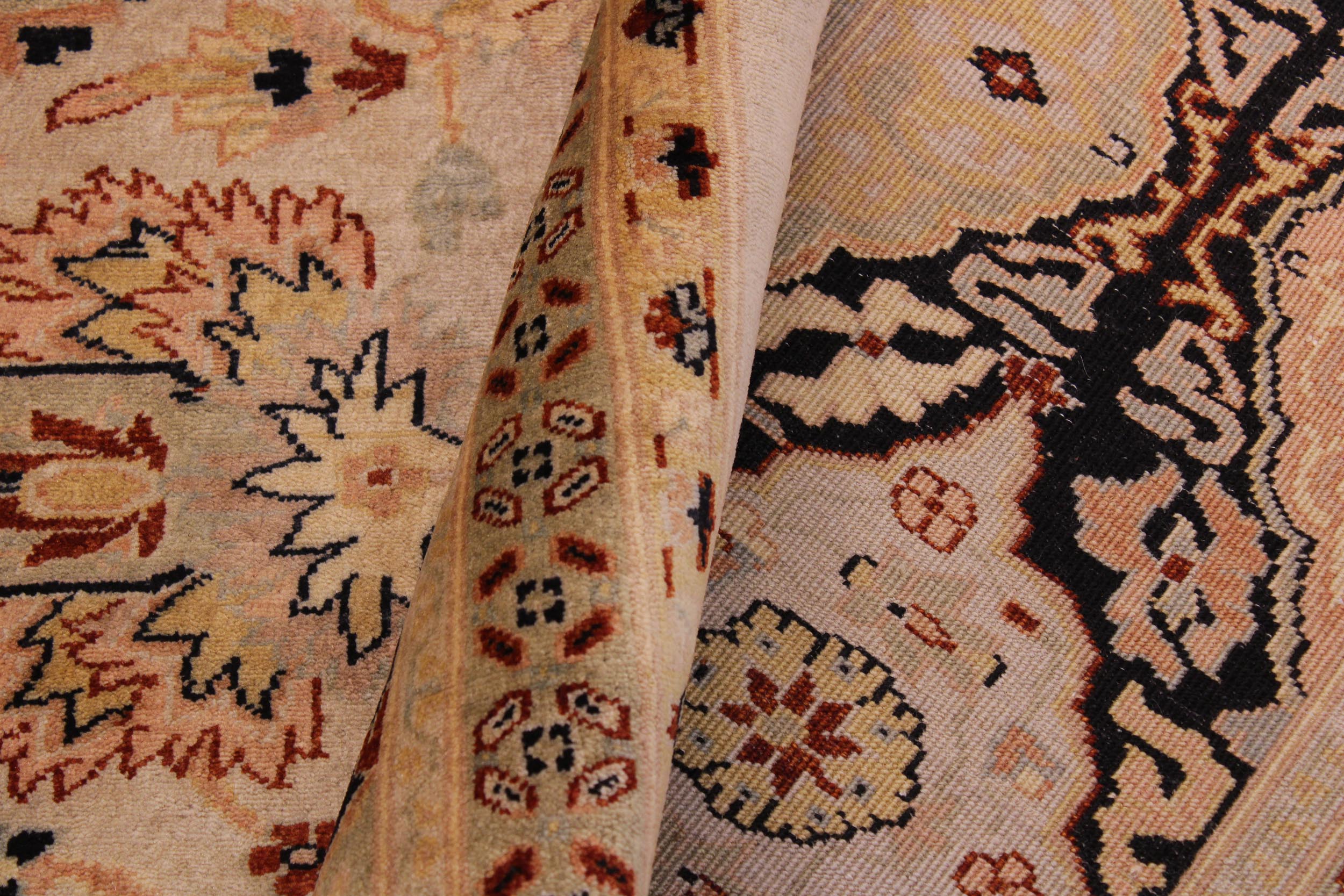 handmade Traditional Lahore Lt. Gray Black Hand Knotted RECTANGLE 100% WOOL area rug 9' x 12'