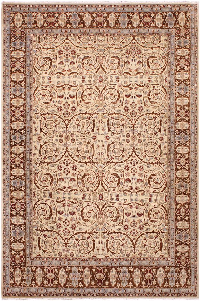 handmade Traditional Lahore Ivory Brown Hand Knotted RECTANGLE 100% WOOL area rug 9'X12'