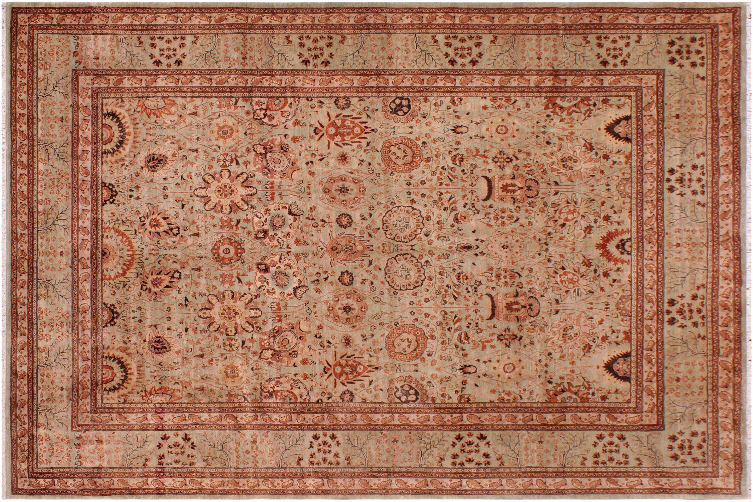 handmade Traditional Kafkaz Lt. Green Copper Hand Knotted RECTANGLE 100% WOOL area rug 9' x 12'