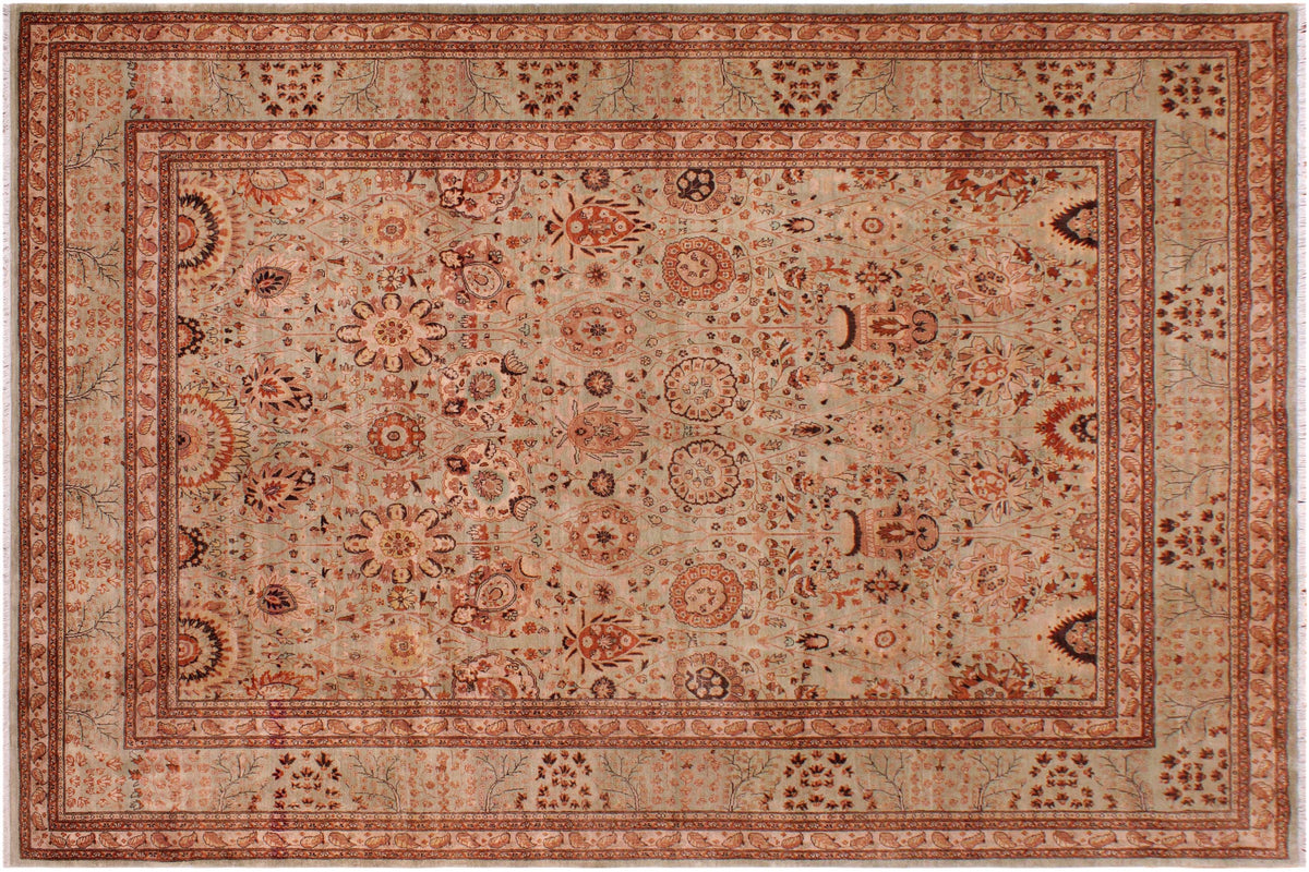 handmade Traditional Kafkaz Lt. Green Copper Hand Knotted RECTANGLE 100% WOOL area rug 9' x 12'