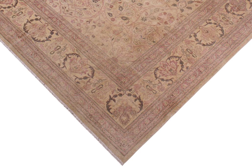 handmade Traditional Lahore Lt. Tan Lt. Gold Hand Knotted RECTANGLE 100% WOOL area rug 9'X12'