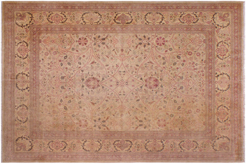 handmade Traditional Lahore Lt. Tan Lt. Gold Hand Knotted RECTANGLE 100% WOOL area rug 9' x 12'