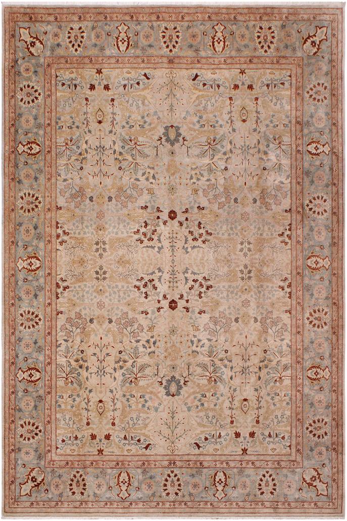 handmade Transitional Lahore Beige Lt. Blue Hand Knotted RECTANGLE 100% WOOL area rug 9'X12'